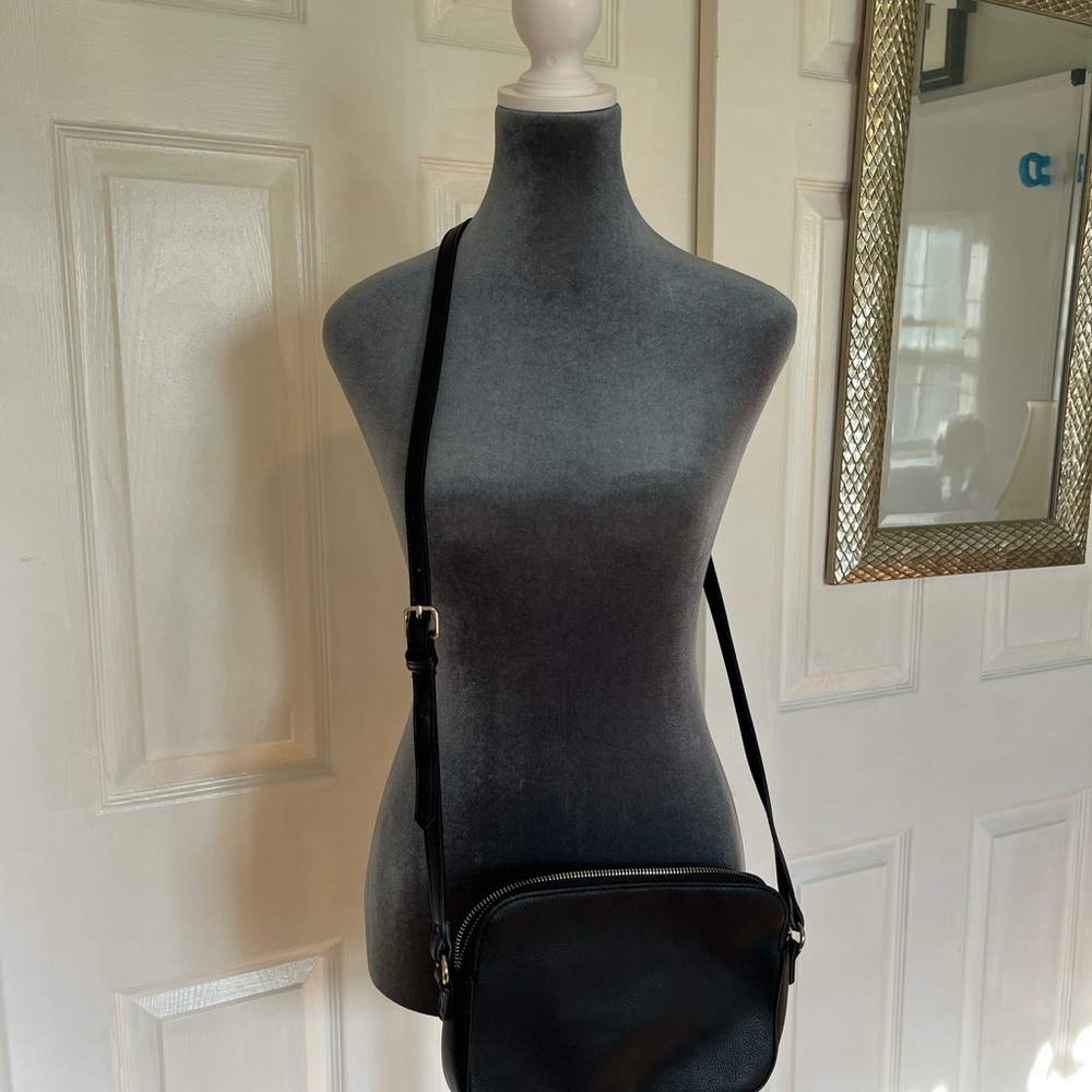 Chic Black Faux Leather East West Crossbody Bag